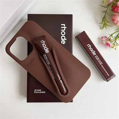 Phone Case with Box and Lipstick for IPhone 15 16 14 13 12 11 Pro Max Plus 17 Air Lip Gloss Portable Soft Silicone Shockproof