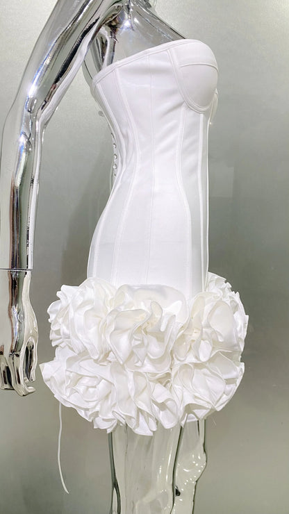 Stereoscopic Flowers Back Laceing Strapless Red Bandage Mini Evening Dress Sweet Woman Birthday Party Dress Performance costume