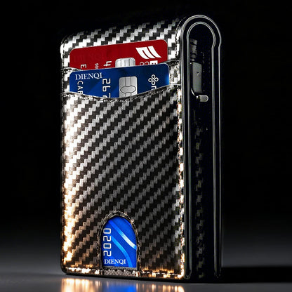 Men's Microfiber Leather RFID Wallet Minimalist Credit Card Holder Carbon Fiber Business Cardholder Metal Case Wallets for Men
