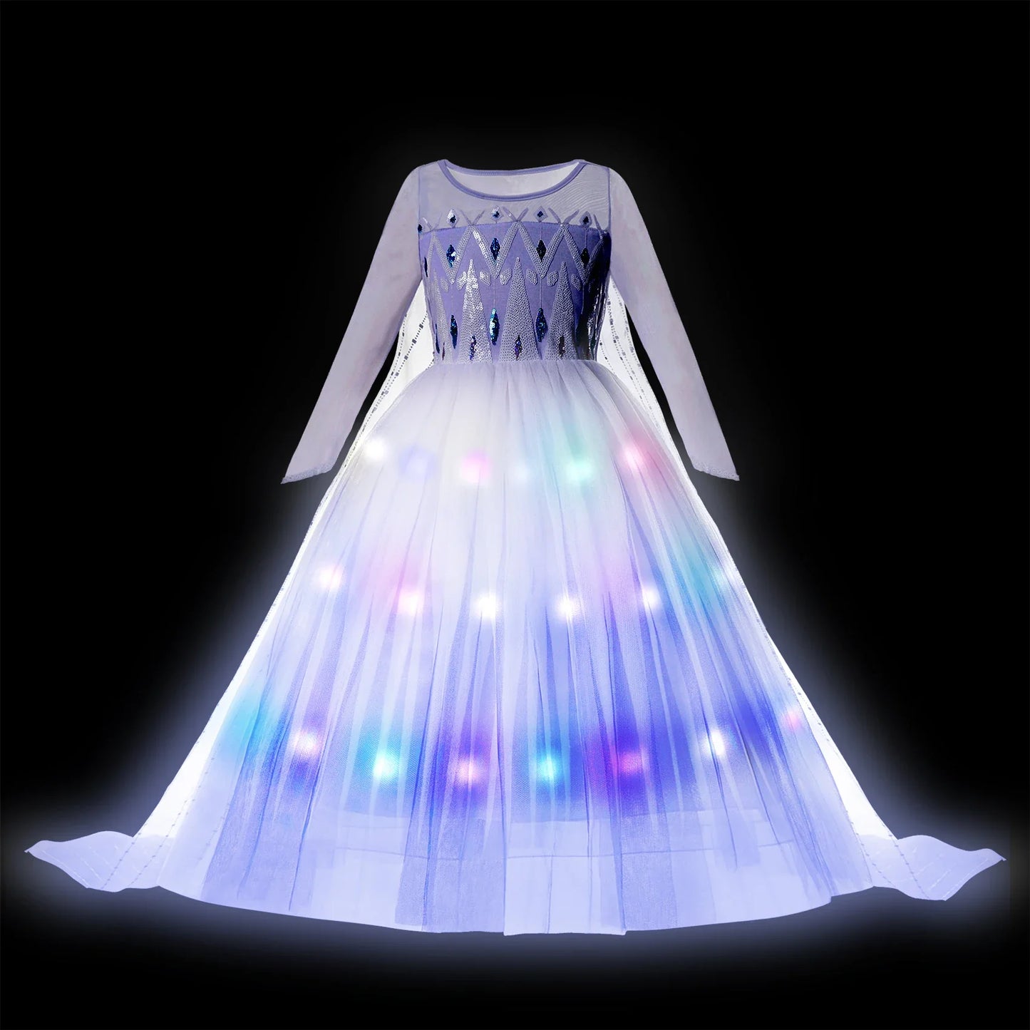 2025 Evening Party Girls LED Lights Elsa Anna Kids Princess Dress Coslplay Halloween Luminous Prom Gowns