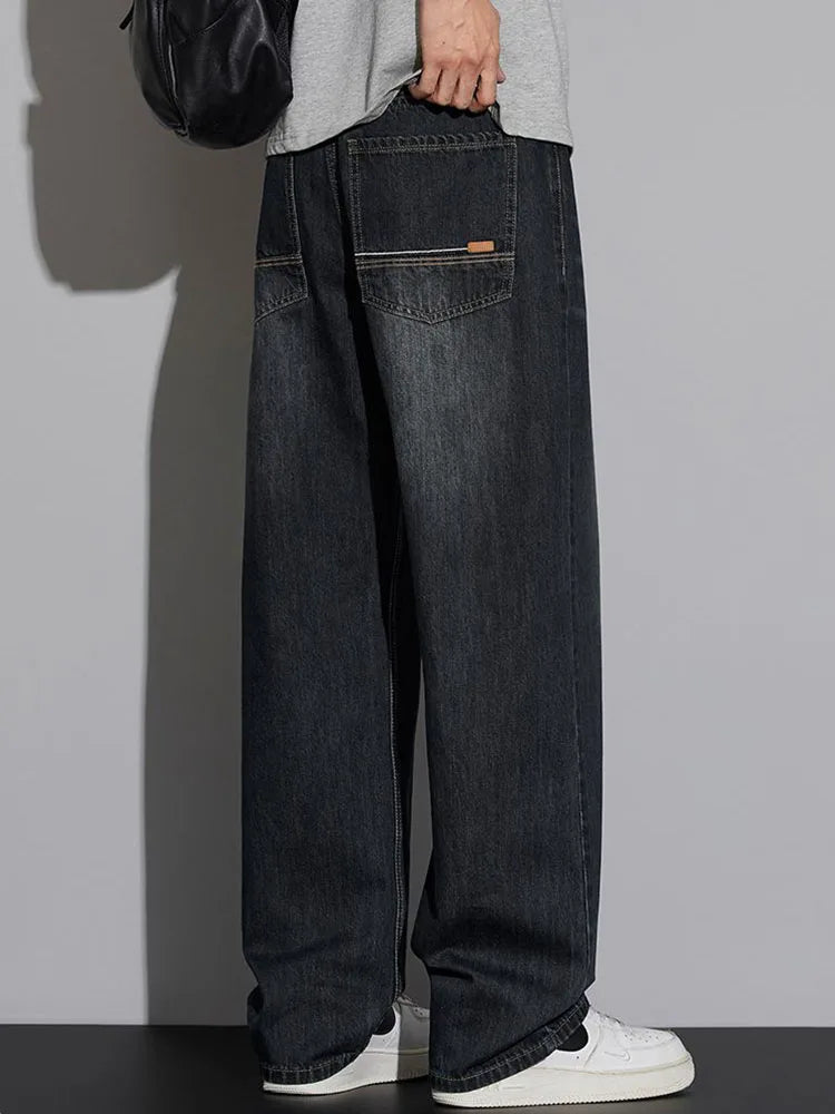 Cotton Baggy Men Wide Leg Jeans Retro Loose Streetwear Fashion Korean Straight Washed Denim Trousers High Quality Brand Clothes
