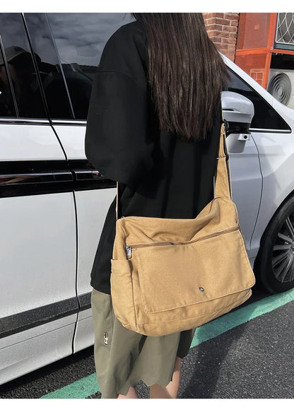 Solid Color Canvas Shoulder Bags Women 100% Cotton Satchels Korea Style Cloth Messenger Bags Large Crossbody Bags Book Packages
