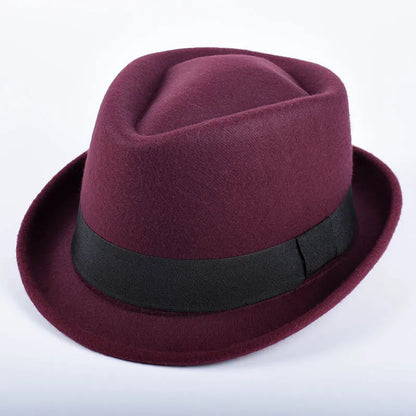 Classic Fedoras Men's Hat Fashion Autumn 2026 Solid Winter Short Sleeve Fedora Jazz Top Hats Women Black Gentleman Felt Cap