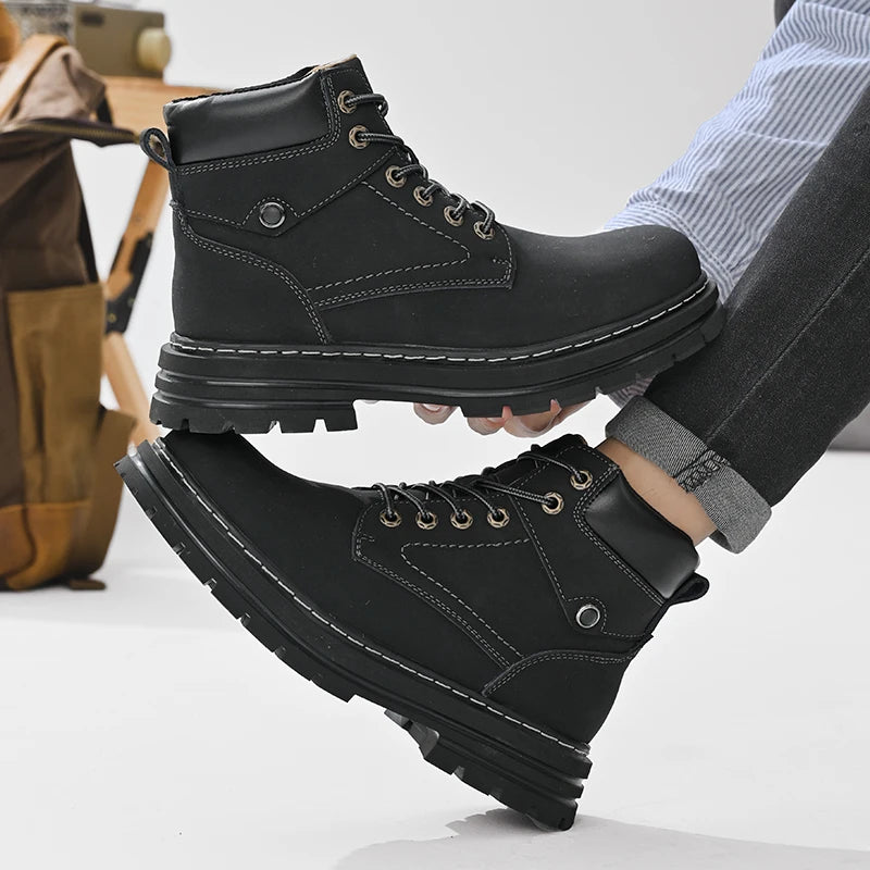 Handmade Outdoor Men Genuine Leather Boots Male Comfortable Business Party Casual Shoes Street Thick Sole Lace Up Shoes Big Size
