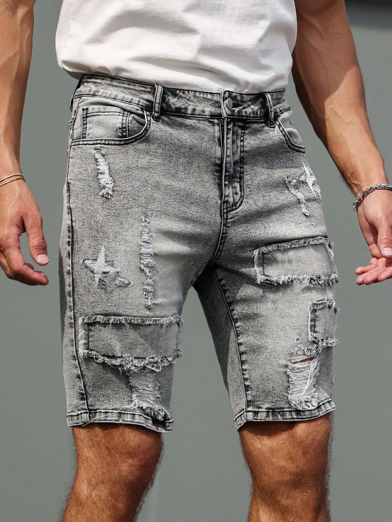 Men's Vintage Ripped Denim Shorts - Loose Streetwear