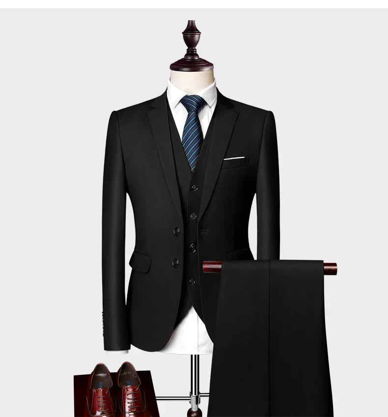 Men's Business Casual Suit for Weddings, Genuine Blazer, Vest and Pants, Big & Tall,Slim Fit Waistcoat, Dress Trousers, US Size
