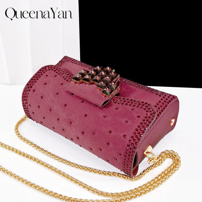 2026 New Elegant Coffee Color Pointed-Toe Italian Women's High-Heeled Shoe and Bag Set with Diamond Design for Parties