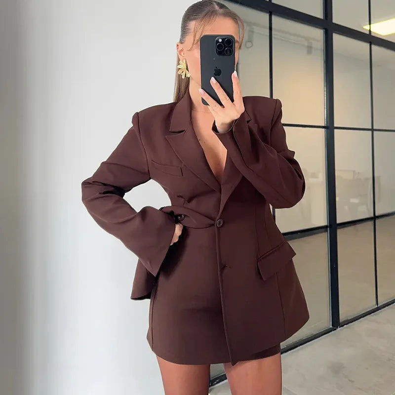 Elegant Suit Jacket Mini Skirt Sets Women Slim Waisted Blazers High Waist A-line Skirts 2025 Spring Lady Fashion Office Outfits