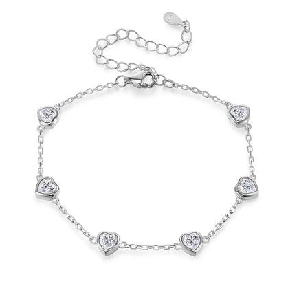 Certified 4mm Bezel Set Heart Cut Moissanite Diamond Bracelets for Women 100% S925 Silver Charm Bracelet Wrist Chain Adjustable