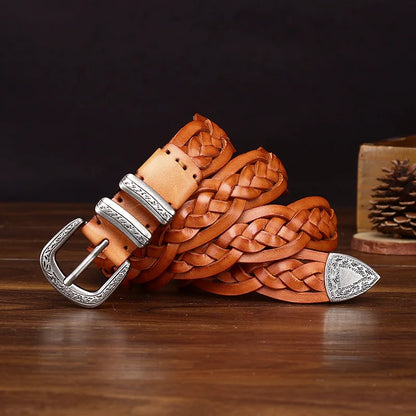 3.2CM Cowhide High Quality Genuine Leather Belts for Men Women Hand Woven Belt Strap Male Pin Buckle Jeans Cowboy Cintos Luxury