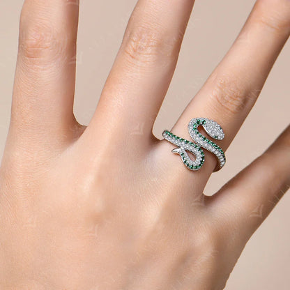 ATTAGEMS Bague Serpent Entièrement Moissanite DVVS1 Couleur Diamant Argent Sterling 925 Pour Femmes Hommes Bagues de Mariage Fête Certifié