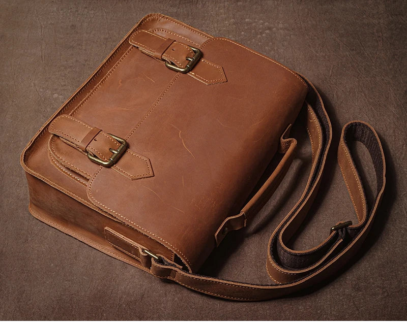 Retro Real Leather Messenger Bags Men and Women Shoulder Bag Natural Cowhide Crossbody Casual Handbag Luxury Cambridge Bags
