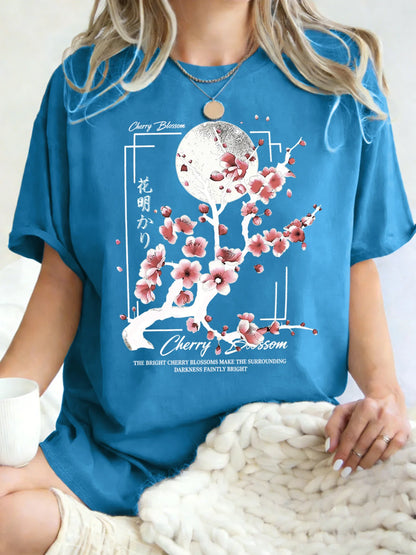 Japanese Cherry Blossom Design Women'S T-Shirt Loose Cotton T Shirts Crewneck Trendy Short Sleeve Y2K Summer Casual Streetwear