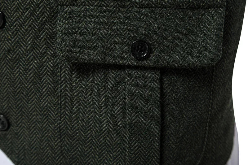Tailored Collar Vest for Men Single Breasted Herringbone Tweed Suit Vest Mens Formal Striped Waistcoat Punk Groomsmen Wedding