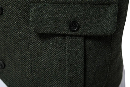 Tailored Collar Vest for Men Single Breasted Herringbone Tweed Suit Vest Mens Formal Striped Waistcoat Punk Groomsmen Wedding