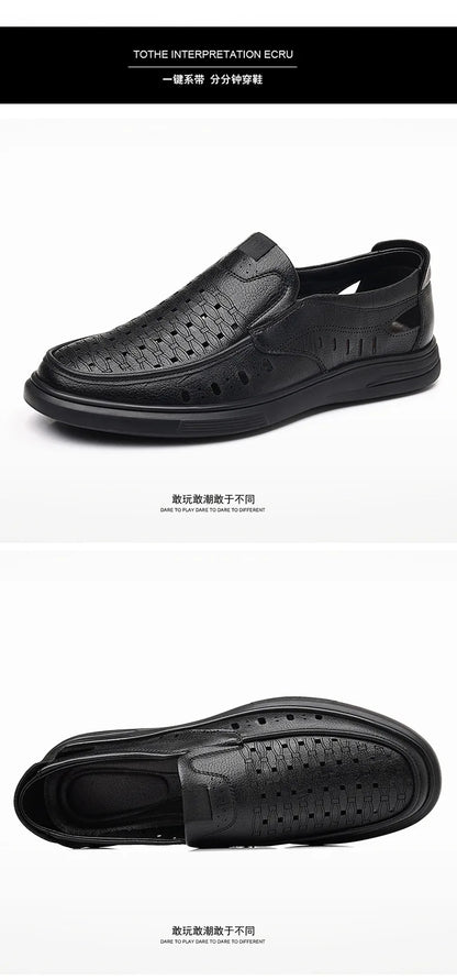Spring Summer New Hallow Breathable Loafers for Men Fashion Casual Leather Shoes Male Solid Color Soft Sole Designer Shoes Man