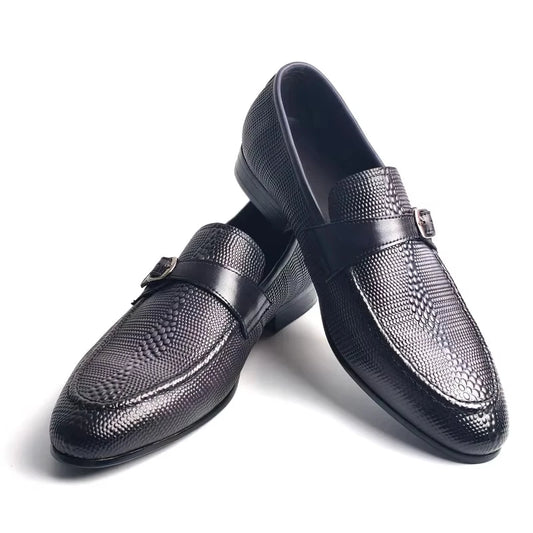 Luxury Men's Genuine Leather Loafers Buckle Slip-On Dress Shoes for Wedding, Party & Business Premium Comfort Casual Shoe
