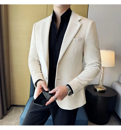 Autumn Winter Fashion Seaweed Pattern Suit Jacket High Quality Luxury Slim Fit Casual Men's Blazers Coats Social Prom Tuxedo