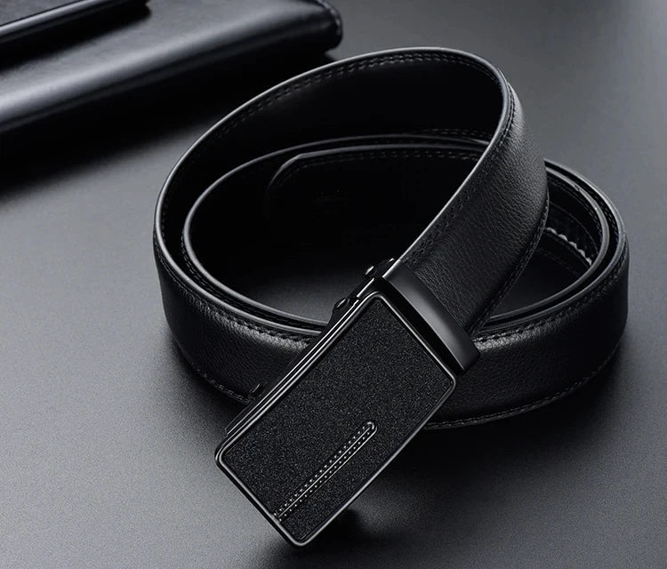 2026 New Cow Genuine Leather Men's Belt Cowhide Strap for Male Automatic Buckle Belts for Men Black Buckle Belts