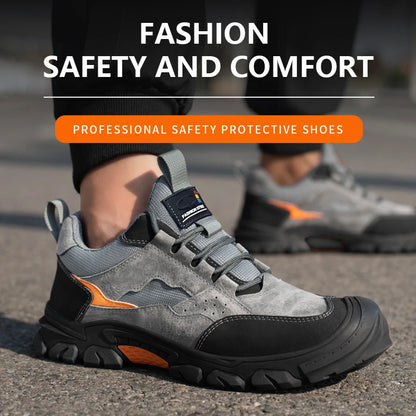 Men Safety Work Shoes Plastic Toe Safety Boots Fashion Lightweight Comfort Working Sneakers Anti-puncture Indestructible Shoes