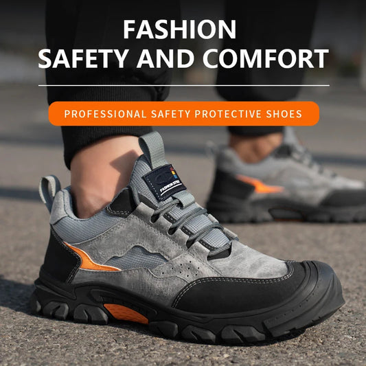 Men Safety Work Shoes Plastic Toe Safety Boots Fashion Lightweight Comfort Working Sneakers Anti-puncture Indestructible Shoes