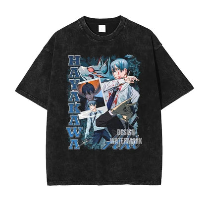 Anime C-Chainsaw M-Man T Shirts Oversized Vintage Washed Denji T-shirt Manga Power T Shirt Pochita Makima Reze Tops Tees man