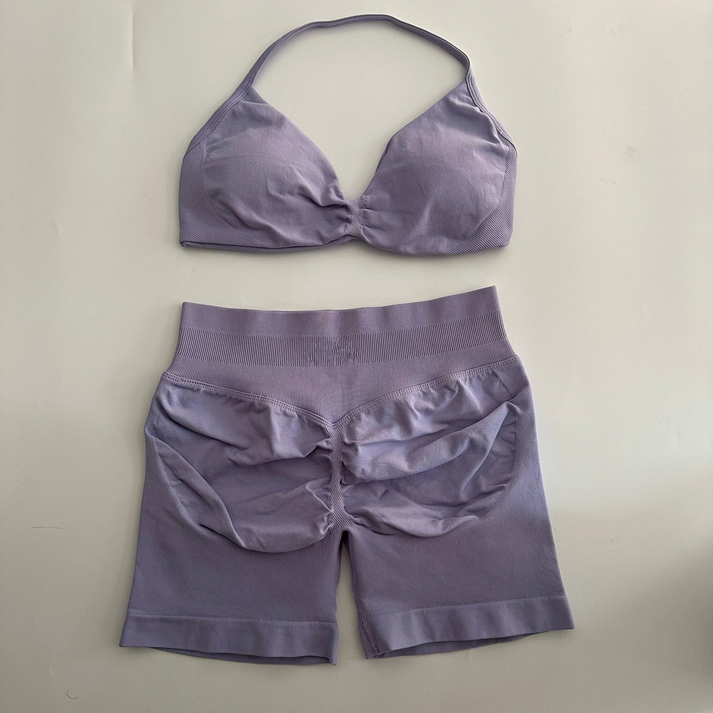 Yoga Gym Set Women Seamless Strappy Yoga Bra Top High Waist Workout Scrunch Shorts Sports Set Fitness Clothes Sportswear