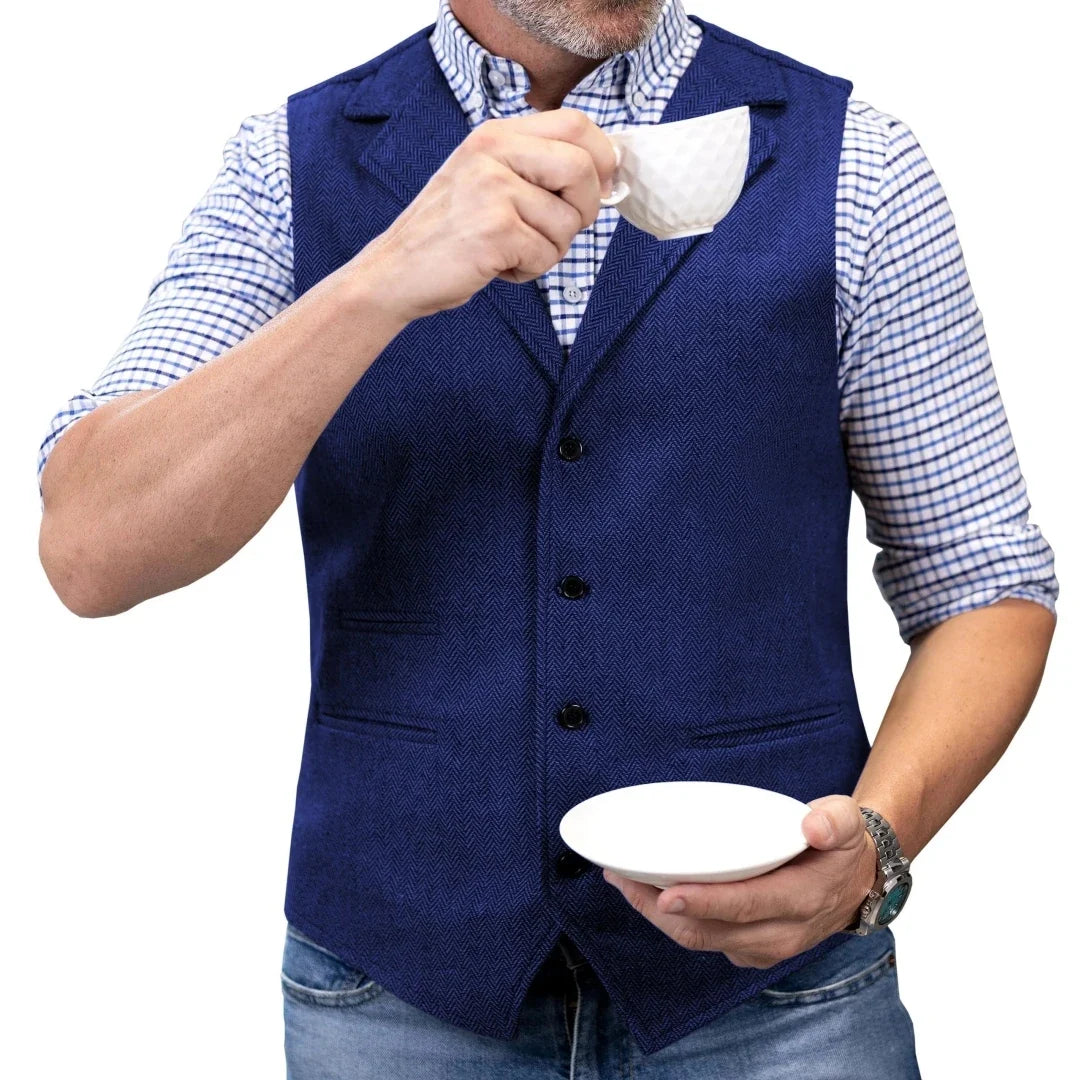 Men Vest Brown Herringbone Single Button With Lapel Waistcoat For Wedding Party Banquet Prom Business Work Casual Daily Men Vest
