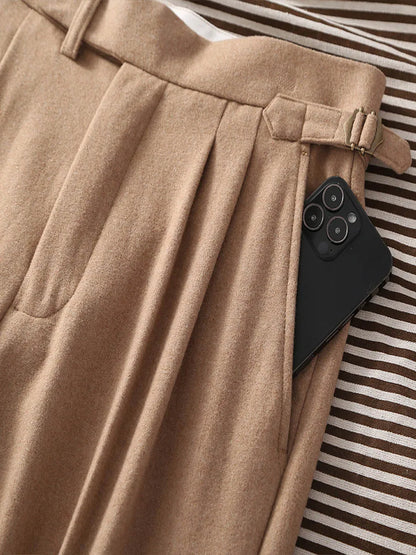 2026 Spring New Arrival Cashmere Fabric Khaki Flannel Loose Straight Leg Pants with Adjustable Waist Special Offer
