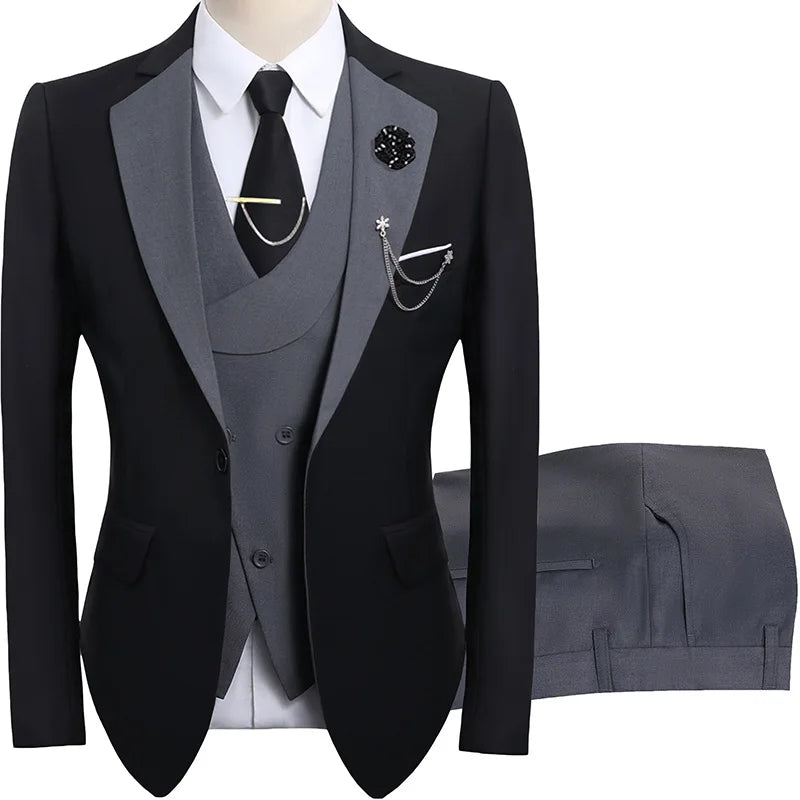 2026 men's dark green three piece suit, (Chinese size) slim fit jacket with vest and pants, wedding party set.