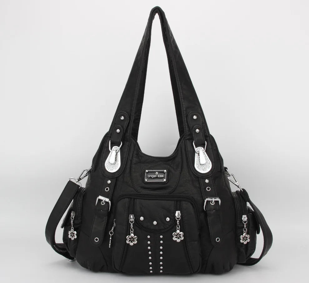 Women's Fashion Shoulder Bag PU Leather Handbag Large Capacity Satchel Vintage Female Shoulder Bag Phone Pouch