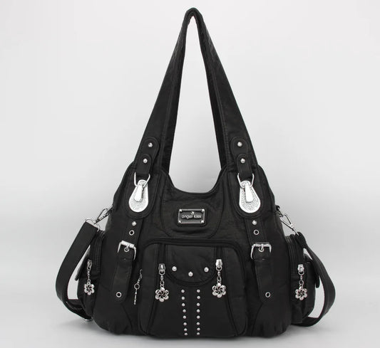 Women Handbags Black Vintage Shoulder Bags Fashion PU Handbag Female Satchel Big-capacity Shoulder Purse Bag bolsa feminina