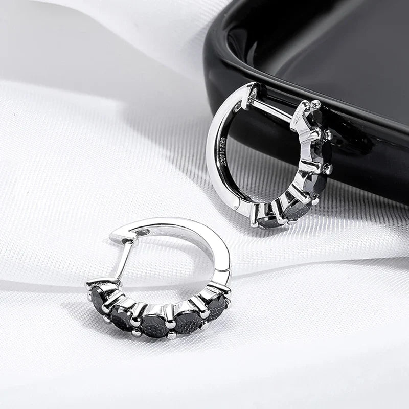 2CTTW Black Moissanite Hoop Earrings for Women Sparkling Party Simulated Diamond Earring 100% 925 Sterling Silver Jewelry