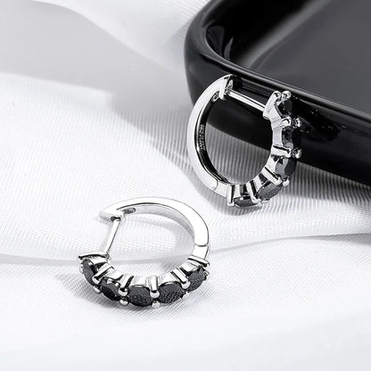 2CTTW Black Moissanite Hoop Earrings for Women Sparkling Party Simulated Diamond Earring 100% 925 Sterling Silver Jewelry
