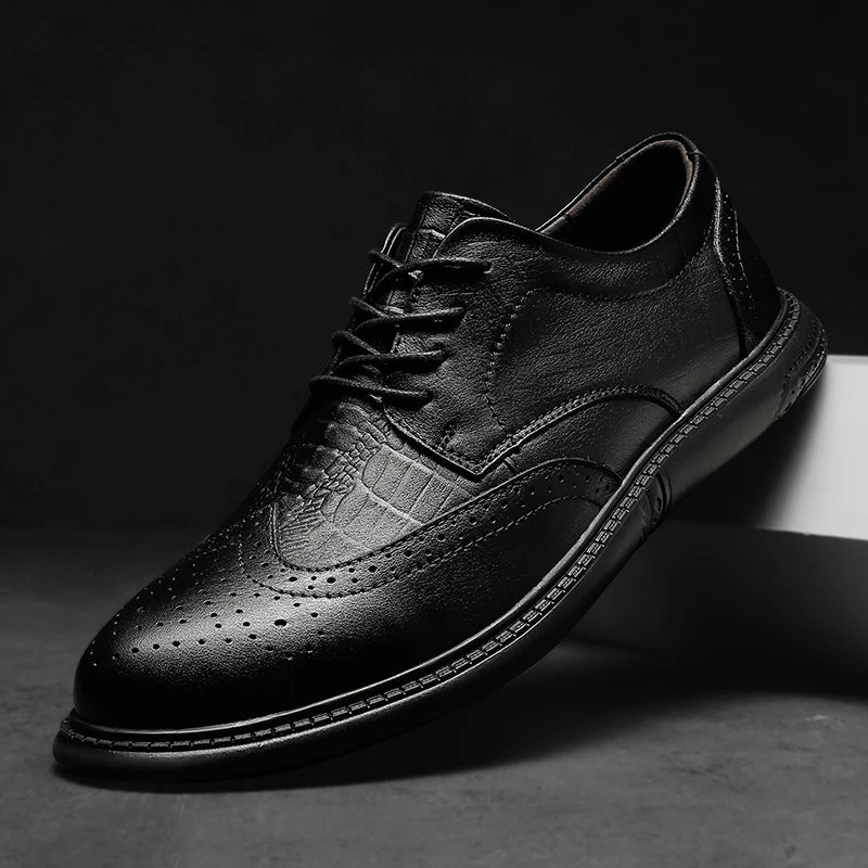 Big Size Mens Formal Genuine Leather Dress Shoes British Stylish Business Dress Men Flats High Quality Brogues Oxford Shoes Men