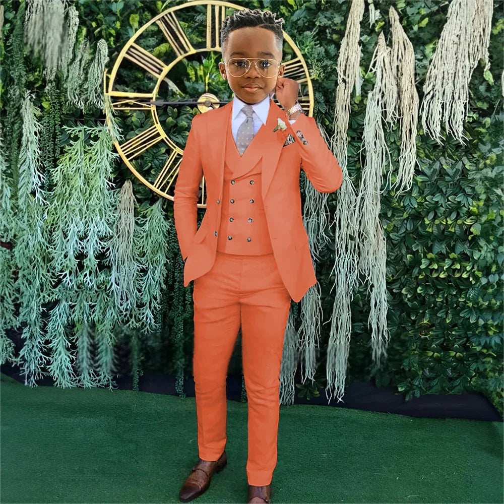 Fashionable Boys Suit Set 3 Pieces Jacket Vest Pants Banquet Party Outfit Elegant Children's Tuxedo Wedding Guest Clothes 2-20T