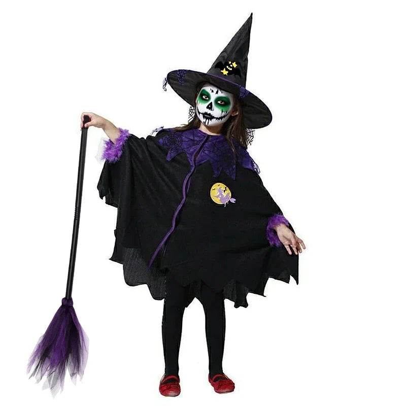 Halloween Costume for Kids Girls Purple Bat Dress Halloween Fantasy Vampire Costume Witch Cosplay Clothes Carnival Party Gifts