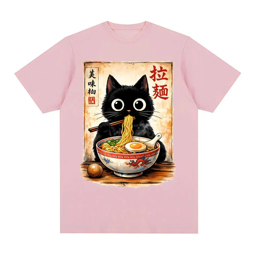Kawaii Ramen Cat Retro Japanese N..Essential T-shirt Men Women Clothing Fashion Cotton T Shirt Oversized Short Sleeves Tee Shirt