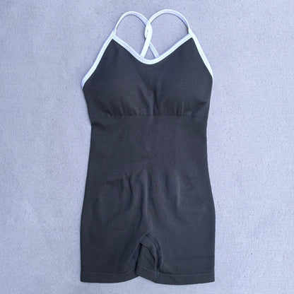Summer Seamless Yoga Jumpsuit Women Gym Set Spaghetti Strap Leisure Workout Gym Shorts Padded Bra One-piece Fitness Bodysuits