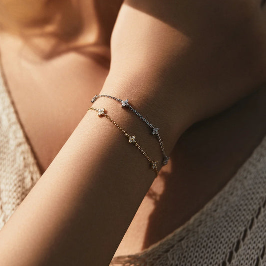 Bracelet Mini Fleurs en Argent Sterling 925, Chaîne Fine, Sertissage Pavé CZ, pour Femme, Mariage, Bijoux Fins, Cadeau
