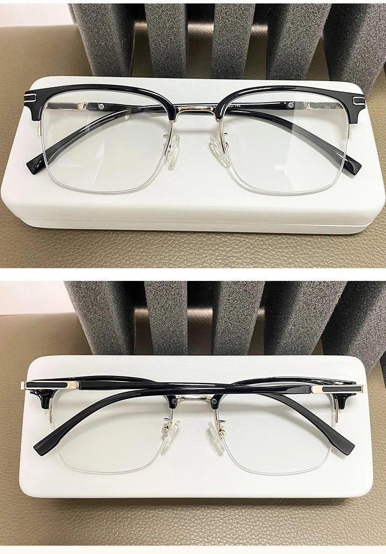 Men's Business Classic Half Frame Anti Blue Light Reading Glasses Myopia Hyperopia Customizable Prescription TR2242