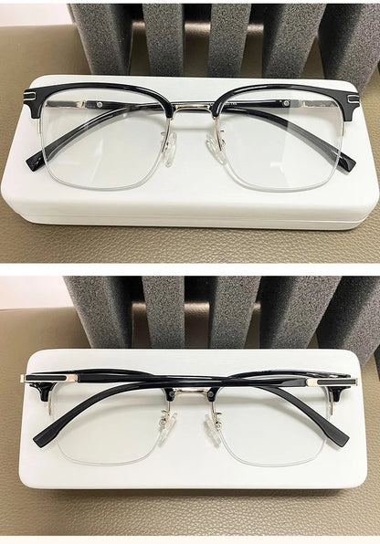 Men's Business Classic Half Frame Anti Blue Light Reading Glasses Myopia Hyperopia Customizable Prescription TR2242