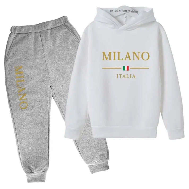 Kids Fashion Brand Letter Print 2pcs Pullover Hoodie+Pants Tracksuits 2-13 Years Boys Girls Casual Outfits Children Clothes Sets