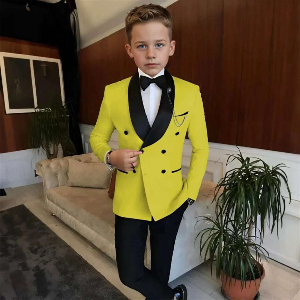 Double Breasted Kids Tuxedo 2 Pieces Holiday Outfit,High Quality Shawl Lapel Boys Suits Weddin Wear,Plus Size Suit Set