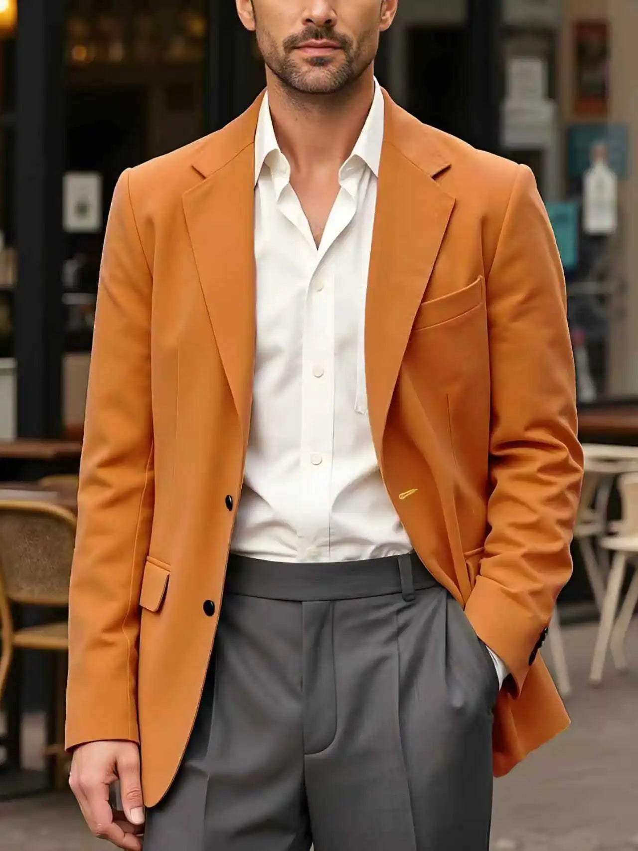 Men's Spring and Autumn New Leisure Solid Color Long Sleeve Suit Jacket Men's Two-button Suit