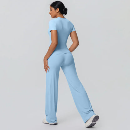 Fitness Sports Workout Yoga Set for Women Naked Feel Slim Casual Workout Top T-Shirt Quick Drying Push Up Running Pants Yoga Set