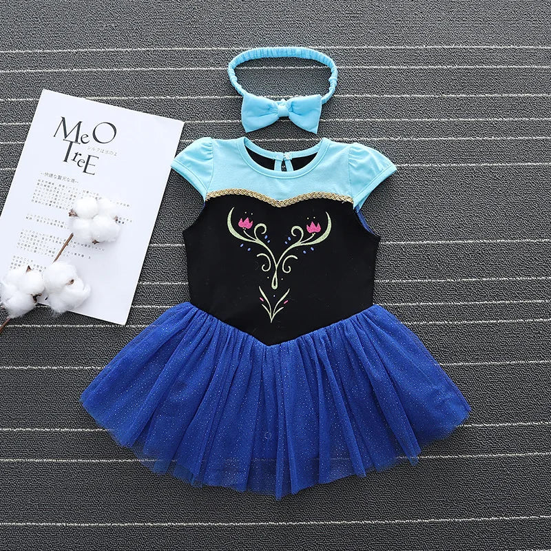 2026 Infants and Toddlers Classic Elsa Blue Short-Sleeved Princess Skirt Girl Cosplay Princess Anna Clothing + Accessories Set