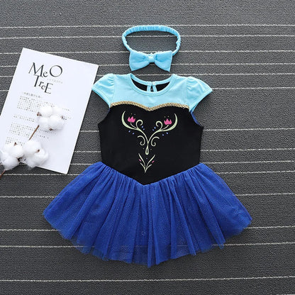2026 Infants and Toddlers Classic Elsa Blue Short-Sleeved Princess Skirt Girl Cosplay Princess Anna Clothing + Accessories Set