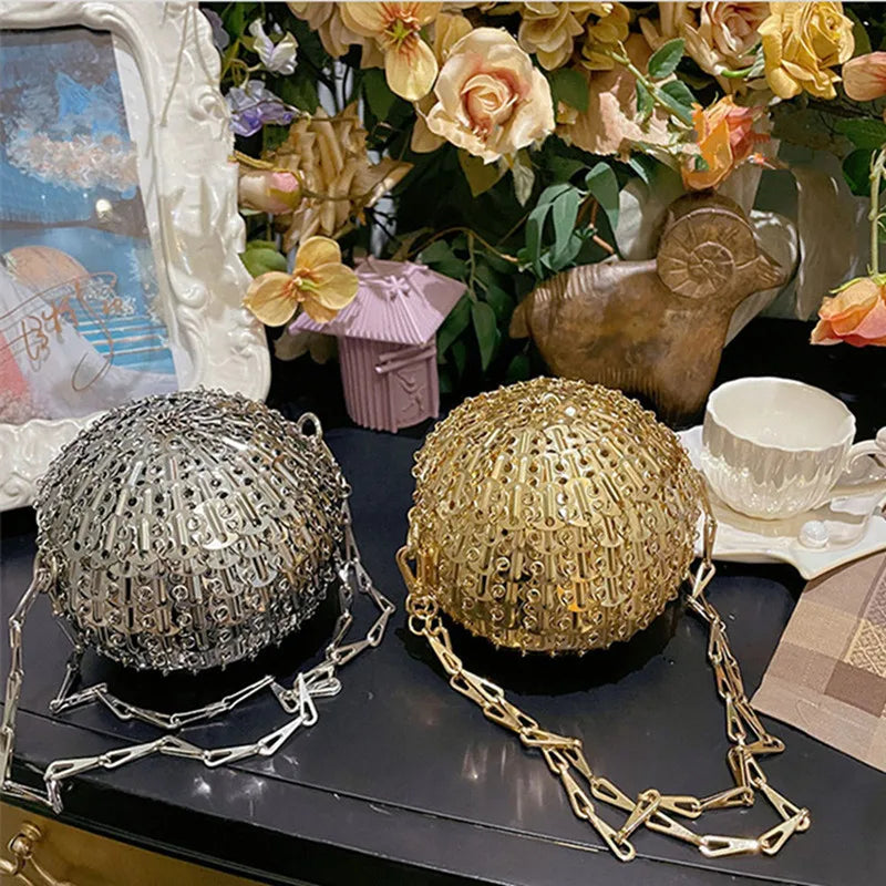 Designer Aesthetic Bags Women's Bag Handmade Woven Metal Sheet Metal Ball Shoulder Bag Women Luxury Holiday Party Evening Bag
