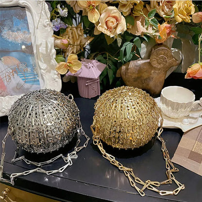 Designer Aesthetic Bags Women's Bag Handmade Woven Metal Sheet Metal Ball Shoulder Bag Women Luxury Holiday Party Evening Bag